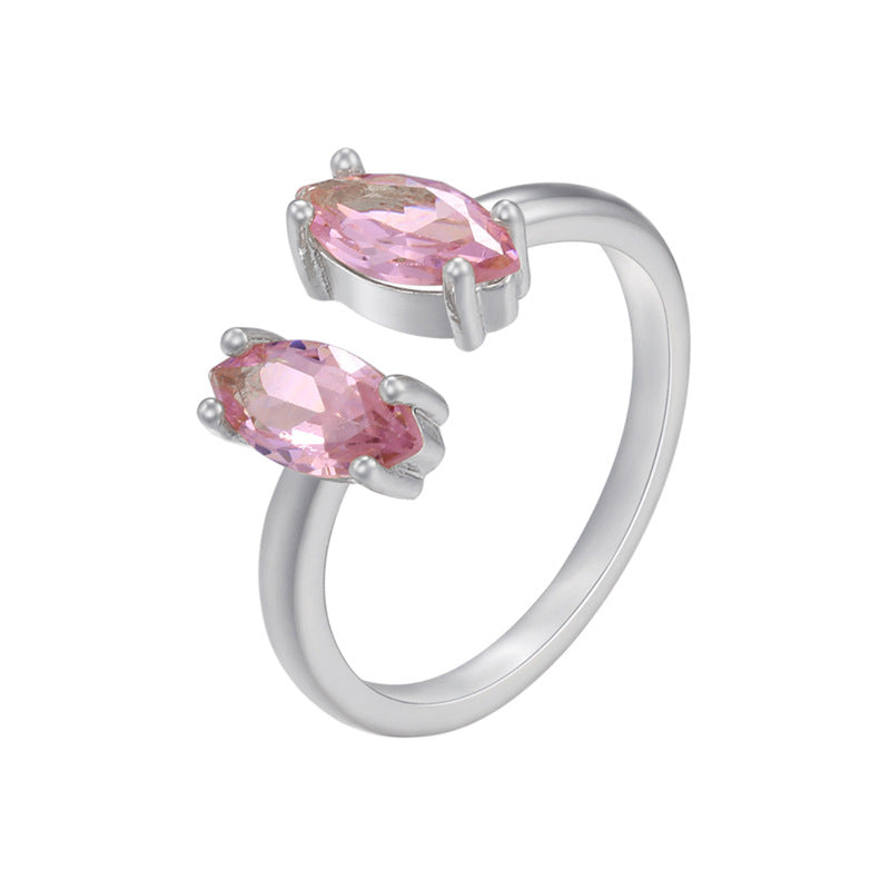 18K Gold Plated Geometric Zircon Open Ring with Marquise Pink Stone