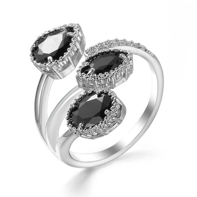 Casual Geometric Black Crystal Zircon Adjustable Ring