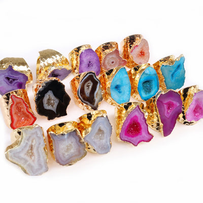 Casual Irregular Agate Gold Plated Adjustable Open Ring