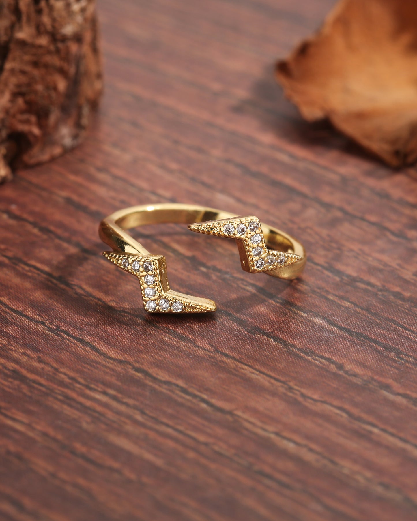 Casual Modern Lightning Zircon 18K Gold Plated Open Ring