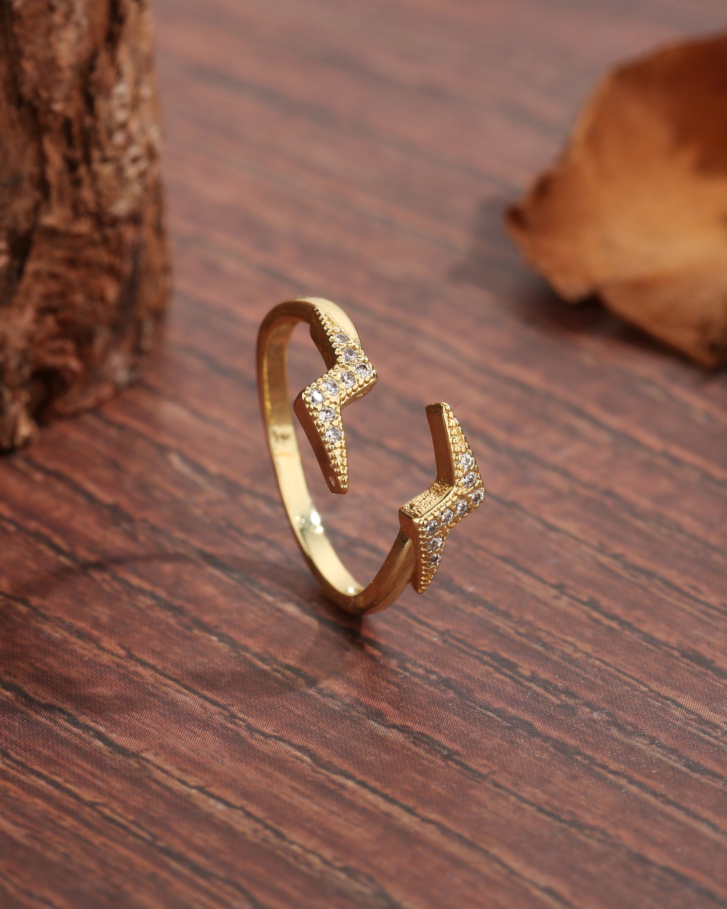 Casual Modern Lightning Zircon 18K Gold Plated Open Ring