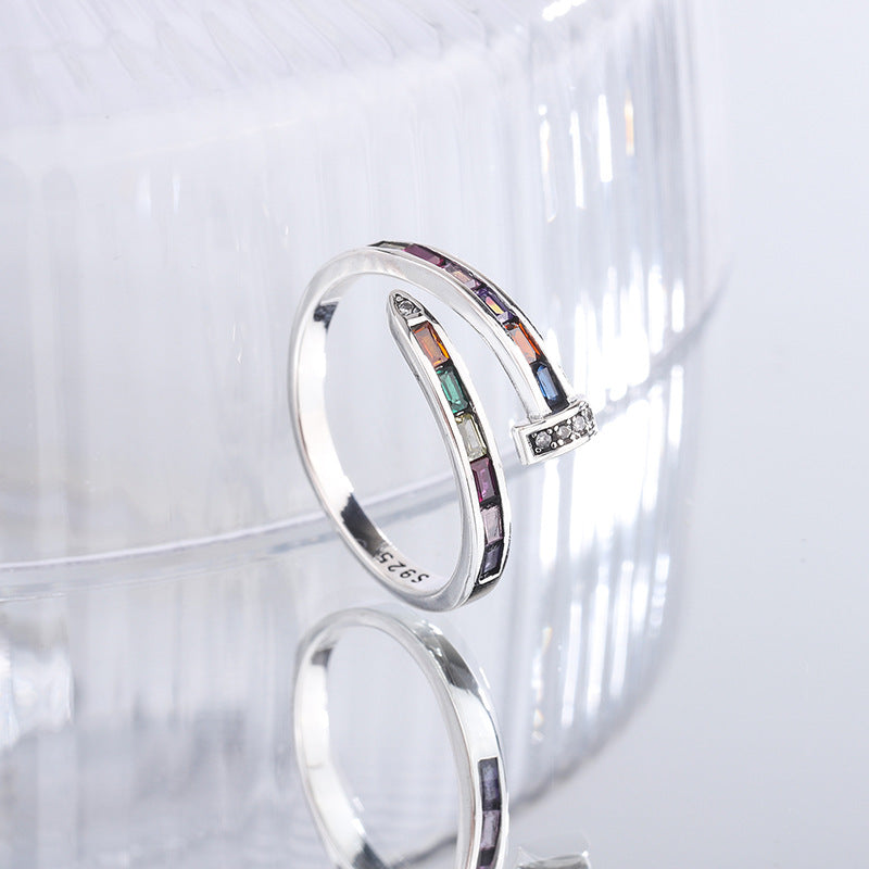 Sterling Silver Rainbow Zircon Open Ring