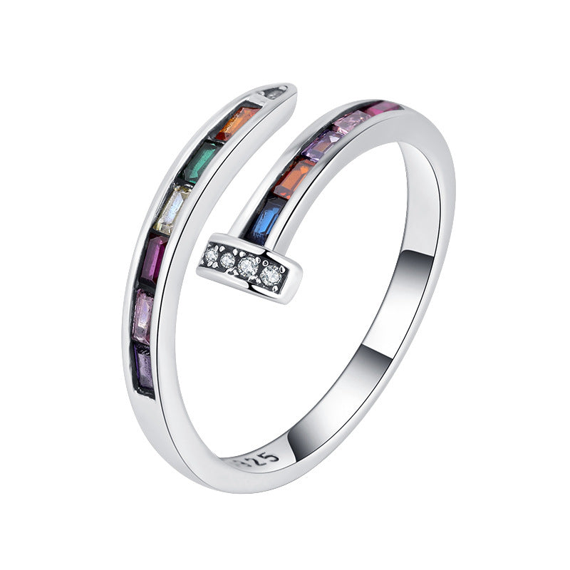 Sterling Silver Rainbow Zircon Open Ring