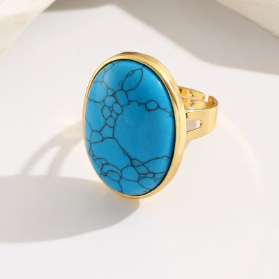 18K Gold Plated Turquoise Gemstone Stainless Steel Open Ring