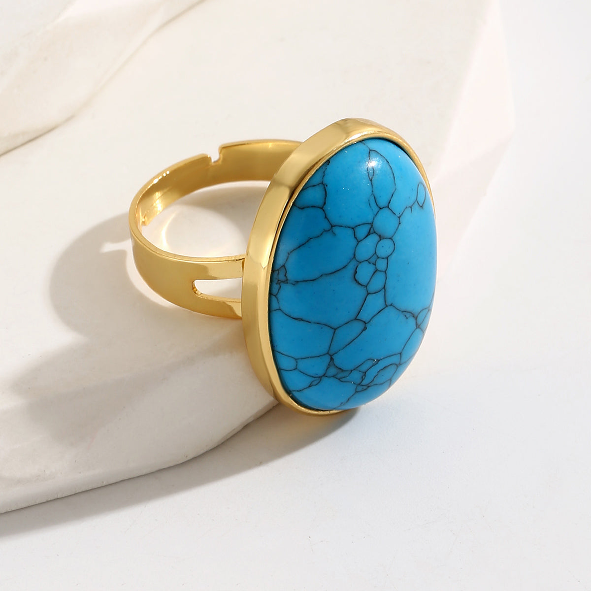 18K Gold Plated Turquoise Gemstone Stainless Steel Open Ring