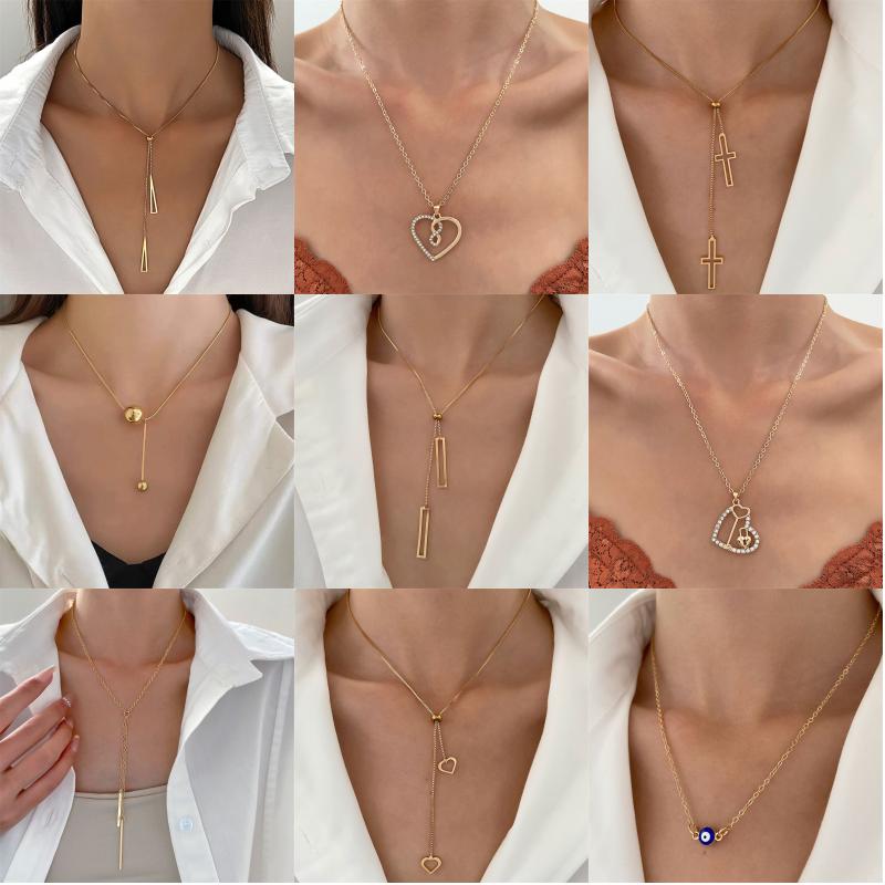 Casual Infinity Heart Crystal Pendant Necklace with Tassel Chain