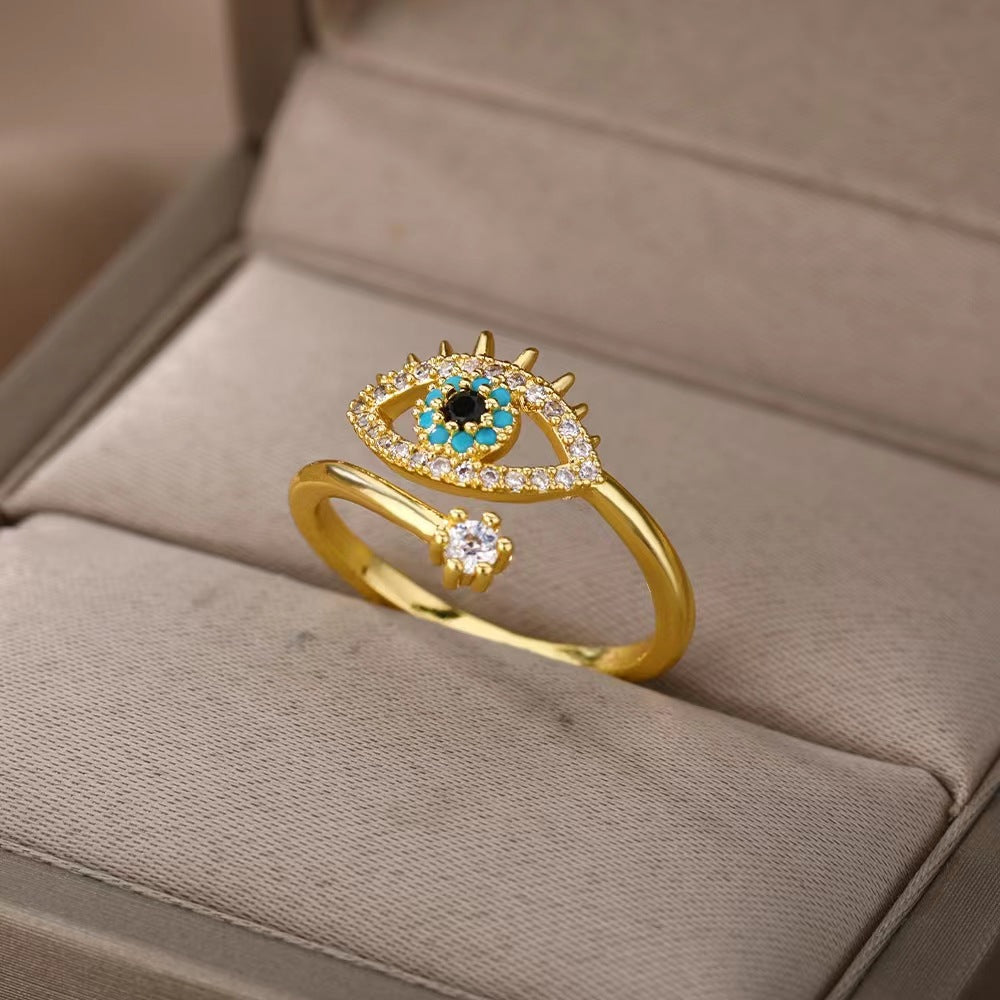 Casual Devil's Eye Zircon Gold Plated Open Ring