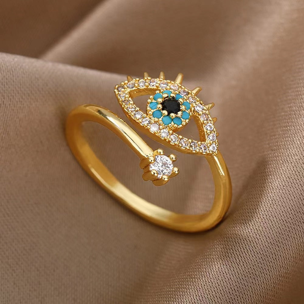 Casual Devil's Eye Zircon Gold Plated Open Ring