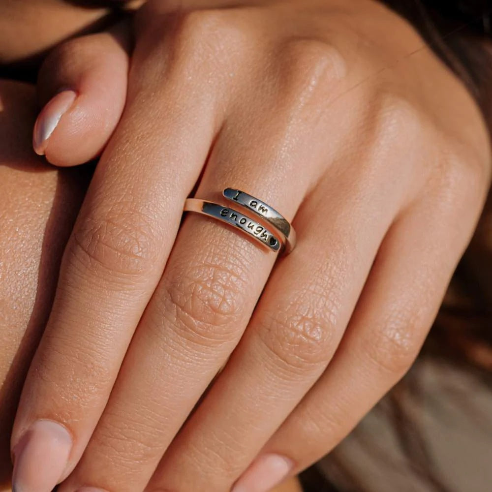 Casual Minimalist Letter Open Ring in Sterling Silver and Stainless Steel