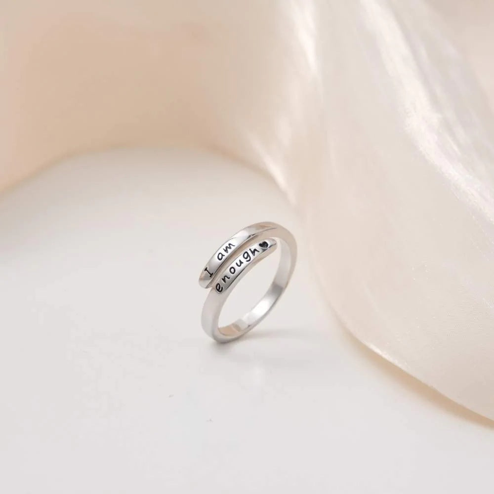 Casual Minimalist Letter Open Ring in Sterling Silver and Stainless Steel