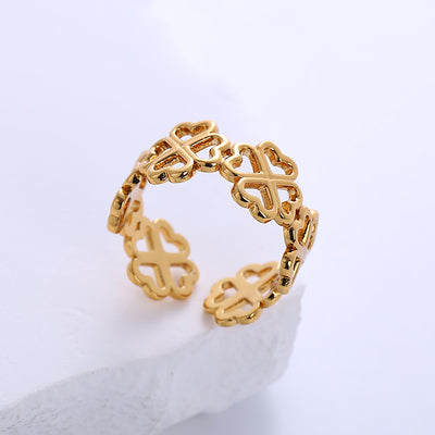 Casual Star Heart Celtic Knot Stainless Steel 18K Gold Plated Open Ring