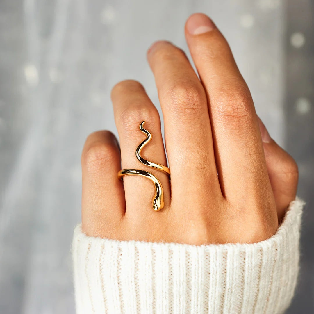 Adjustable Snake Design Sterling Silver Open Ring - Minimalist Fashion Statement