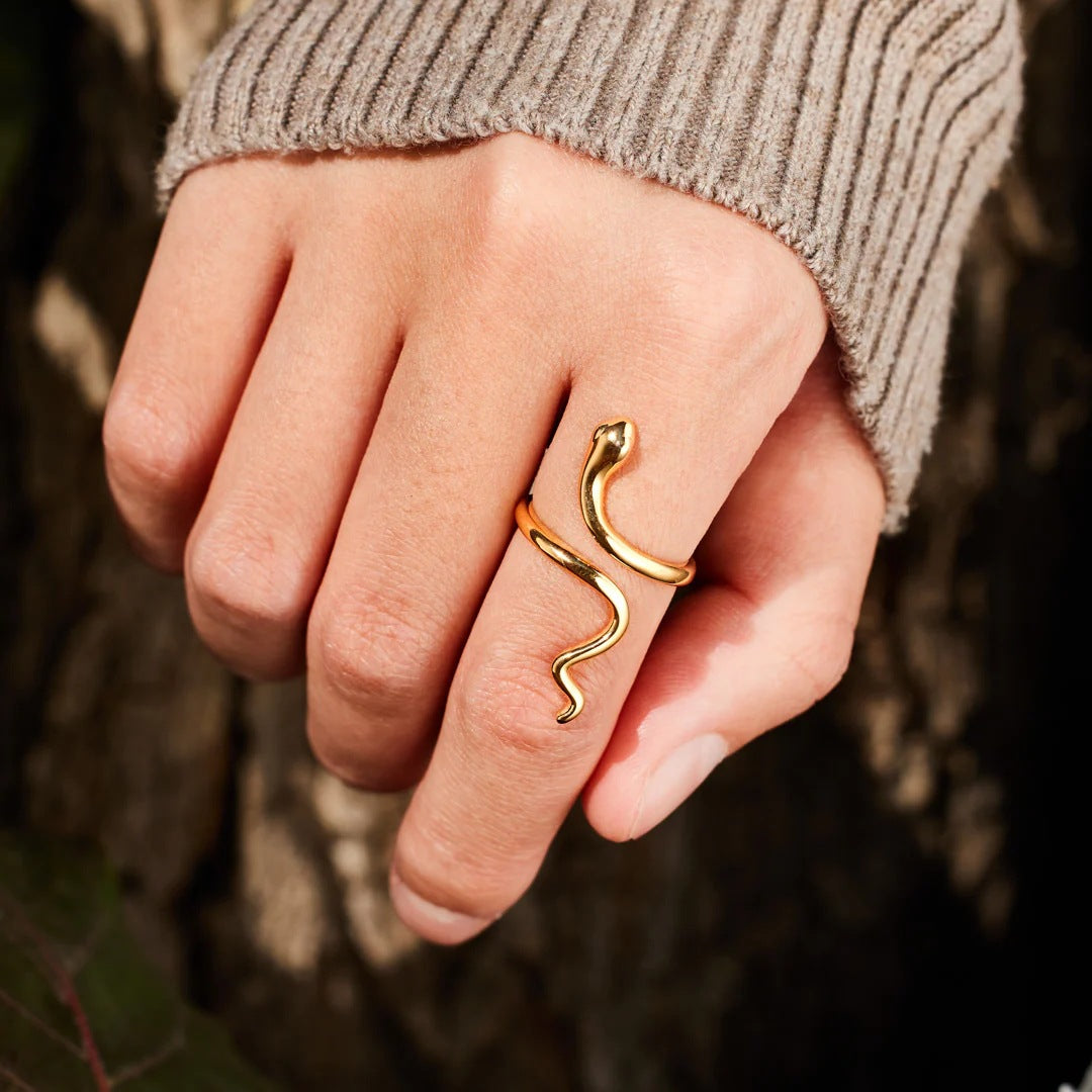 Adjustable Snake Design Sterling Silver Open Ring - Minimalist Fashion Statement