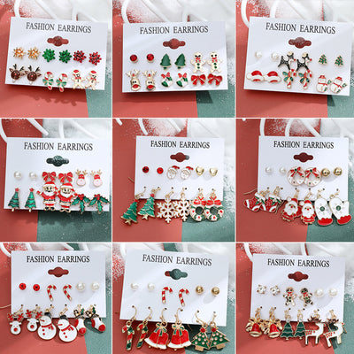 Christmas Series Snowflake Bell Earrings Set Cartoon Earrings