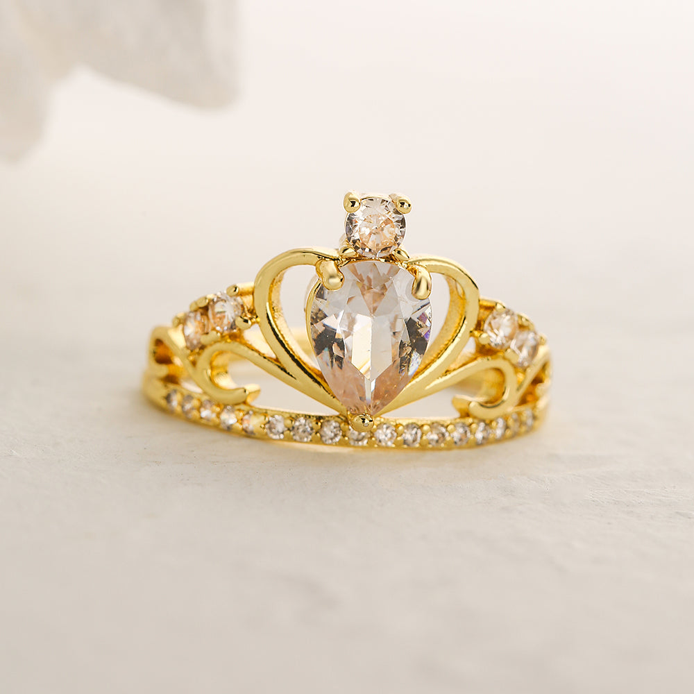 Classic Crown Copper 18K Gold Plated Zircon Ring - Elegant Women's Designer Jewelry