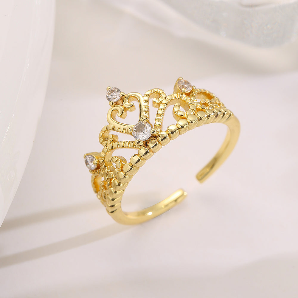 Classic Crown Copper 18K Gold Plated Zircon Ring - Elegant Women's Designer Jewelry