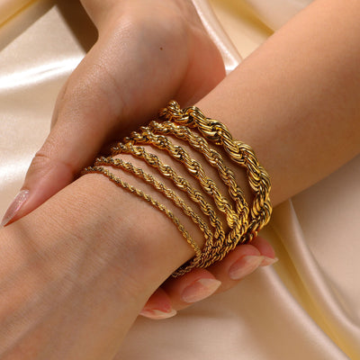 Classic Twisted Stainless Steel 18K Gold Plated Bracelet