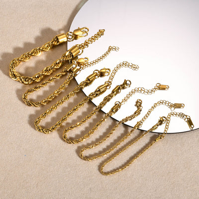 Classic Twisted Stainless Steel 18K Gold Plated Bracelet