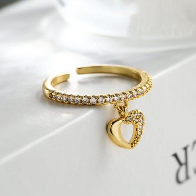 Classic Minimalist Heart Shape Zircon Gold Plated Charm Ring