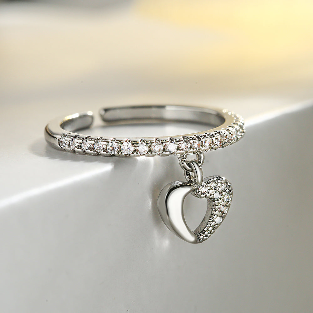 Classic Minimalist Heart Shape Zircon Gold Plated Charm Ring