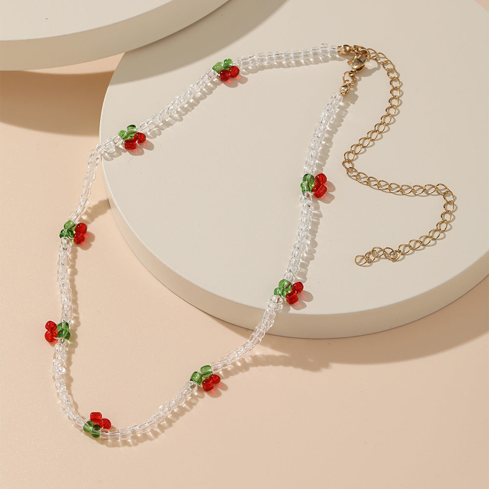 Colorful Handmade Beaded Cherry Miyuki Necklace