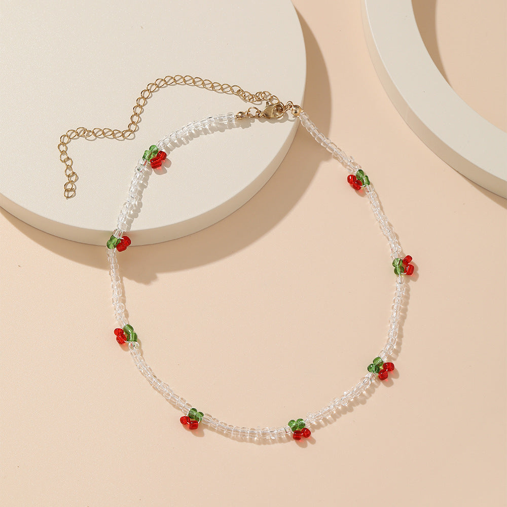 Colorful Handmade Beaded Cherry Miyuki Necklace