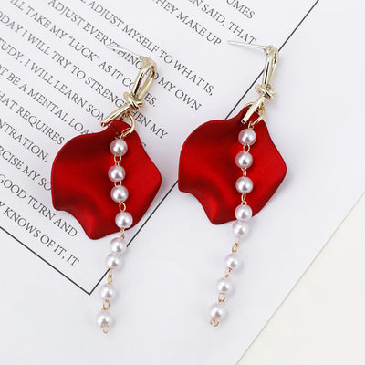 Color Petal Fan-shaped Silver Needle Earrings Girl Long Tassel Earrings Simple Earrings Jewelry