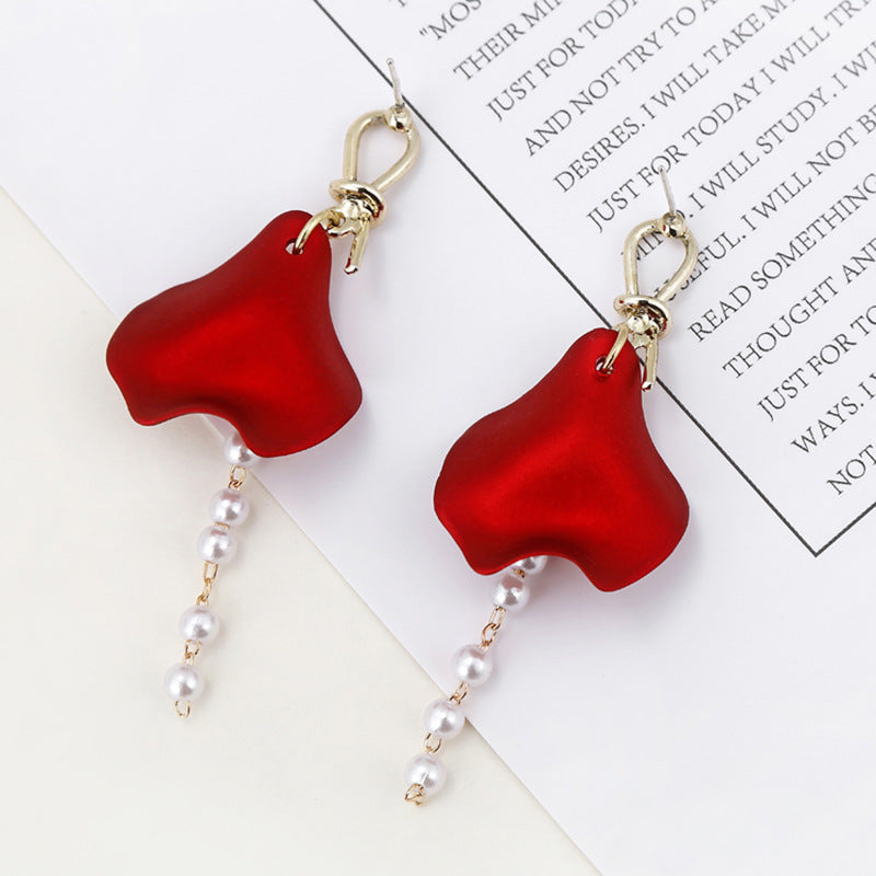 Colorful Petal Fan-Shaped Silver Needle Long Tassel Earrings for Women