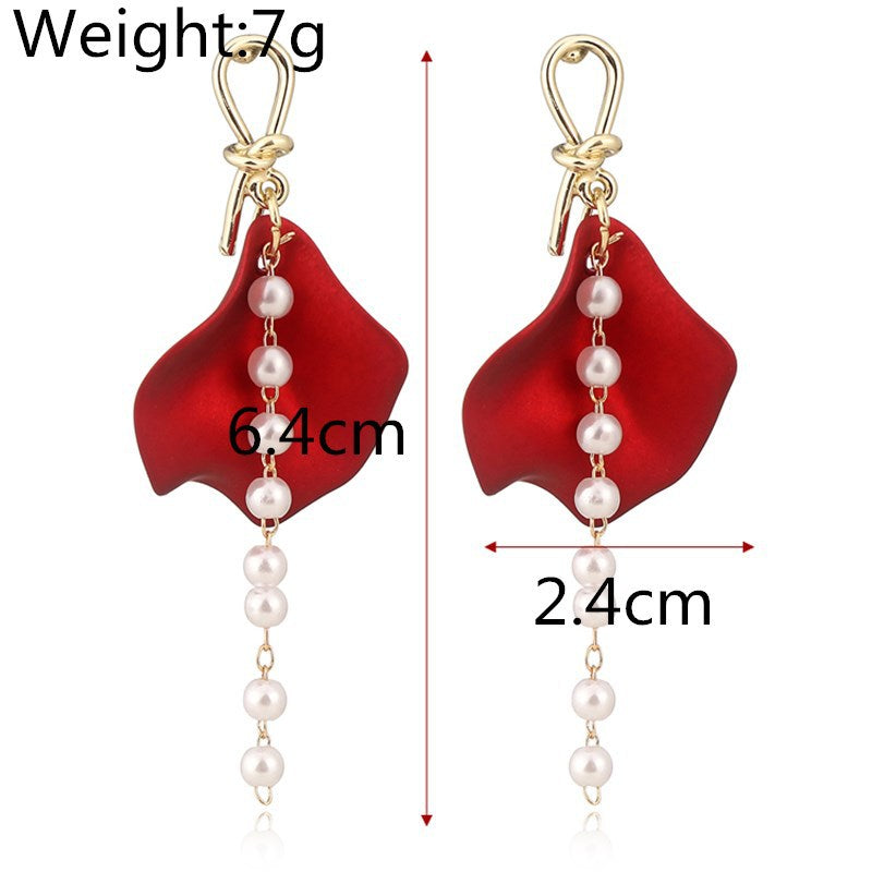 Colorful Petal Fan-Shaped Silver Needle Long Tassel Earrings for Women