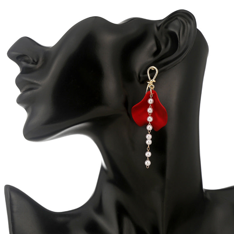 Colorful Petal Fan-Shaped Silver Needle Long Tassel Earrings for Women