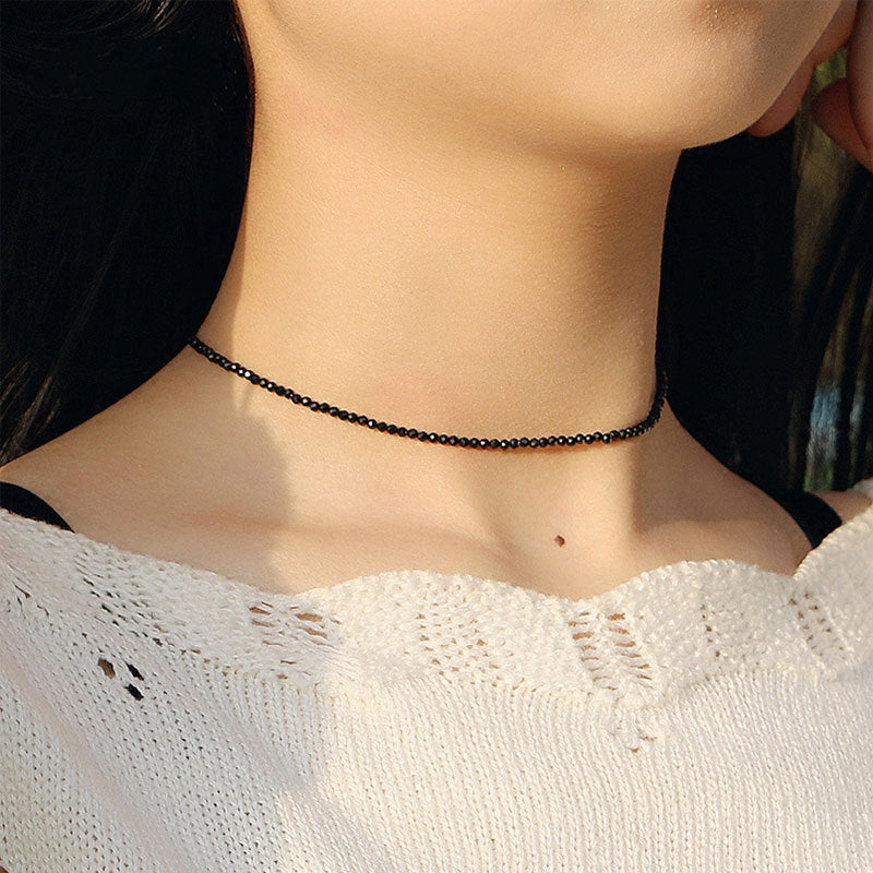 Commute Geometric Black Spinel Crystal Beaded Women's Choker Necklace