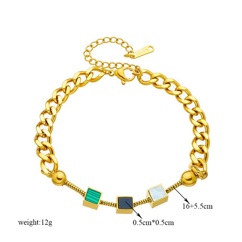 Commute Pentagram Geometric Titanium Steel 18K Gold Plated Shell Chain Bracelet