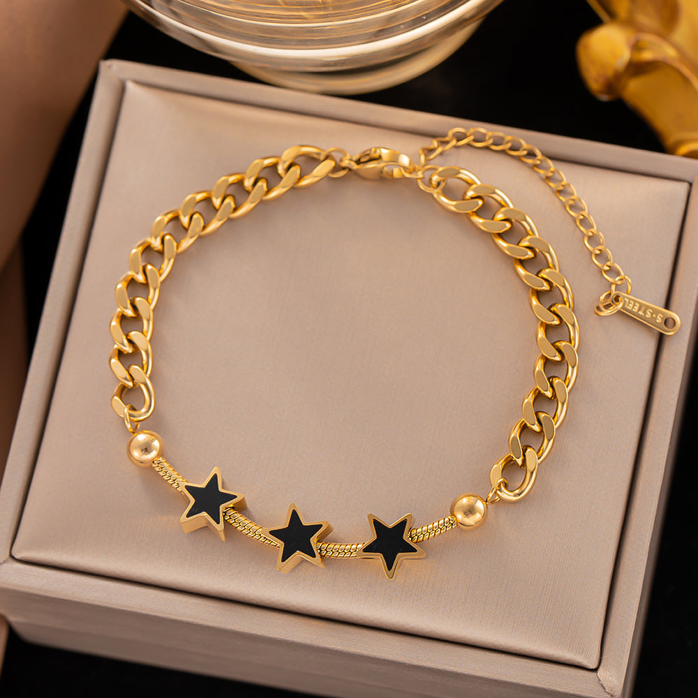 Commute Pentagram Geometric Titanium Steel 18K Gold Plated Shell Chain Bracelet