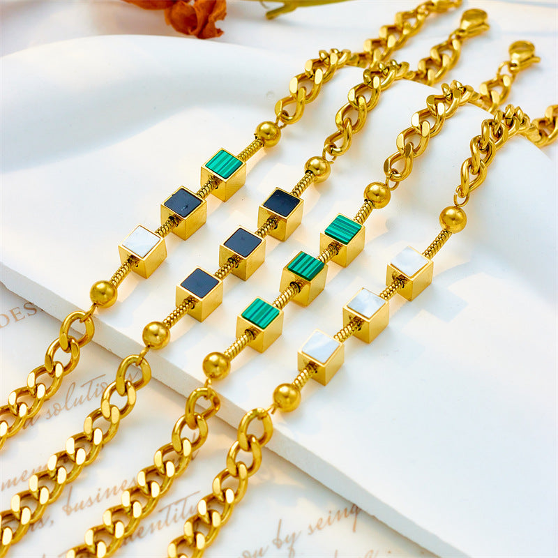 Commute Pentagram Geometric Titanium Steel 18K Gold Plated Shell Chain Bracelet