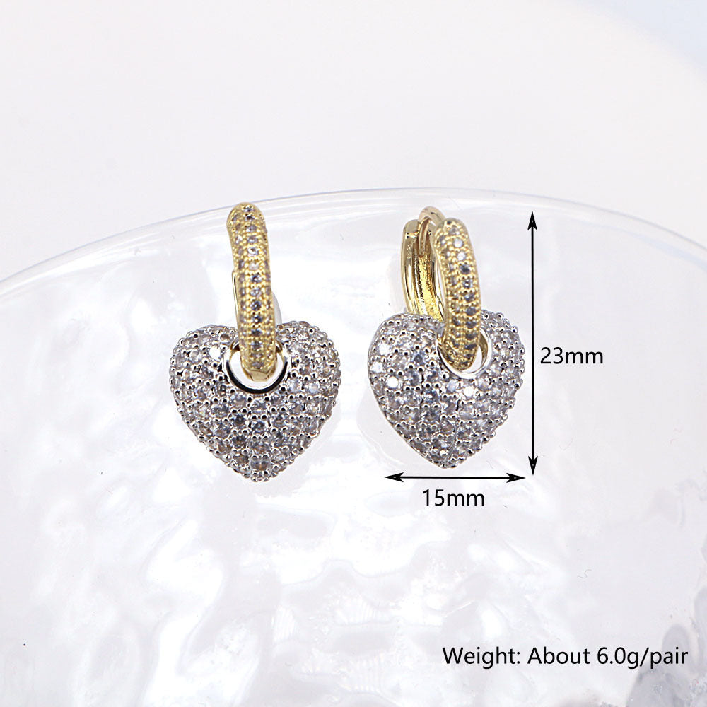 Copper Zircon Heart-shaped Creative Design Earrings for Women