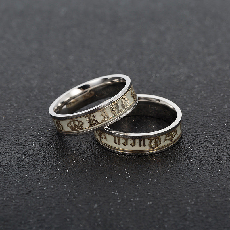 King and Queen Luminous Stainless Steel Couples Rings