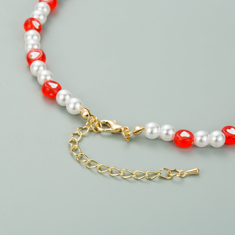 Creative Heart-Shaped Smiley Face Pearl Pendant Necklace