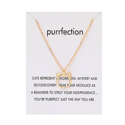Creative Pearl Feather Clavicle Chain Retro Letter Paper Card Butterfly Elephant Cat Alloy Necklace