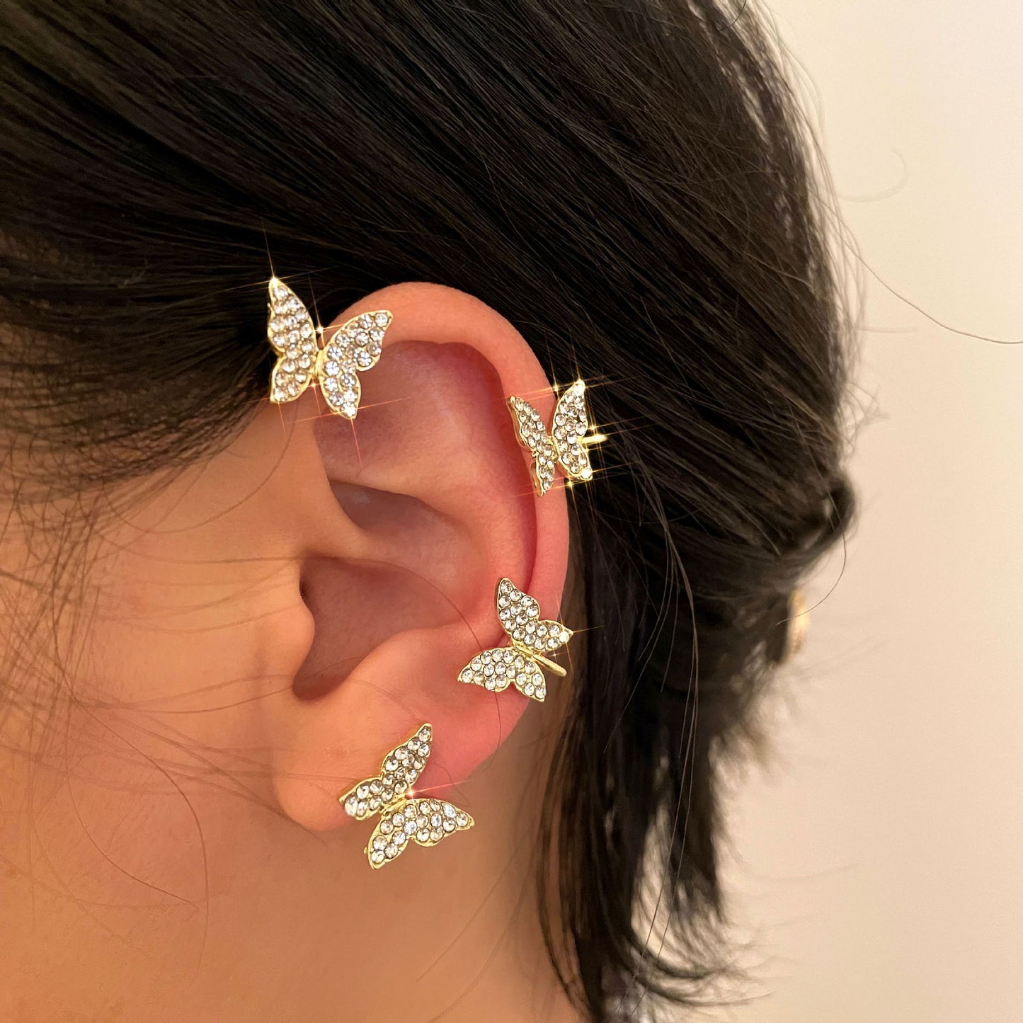 Creative Rhinestone Butterfly Ear Clips - Elegant No-Piercing Design