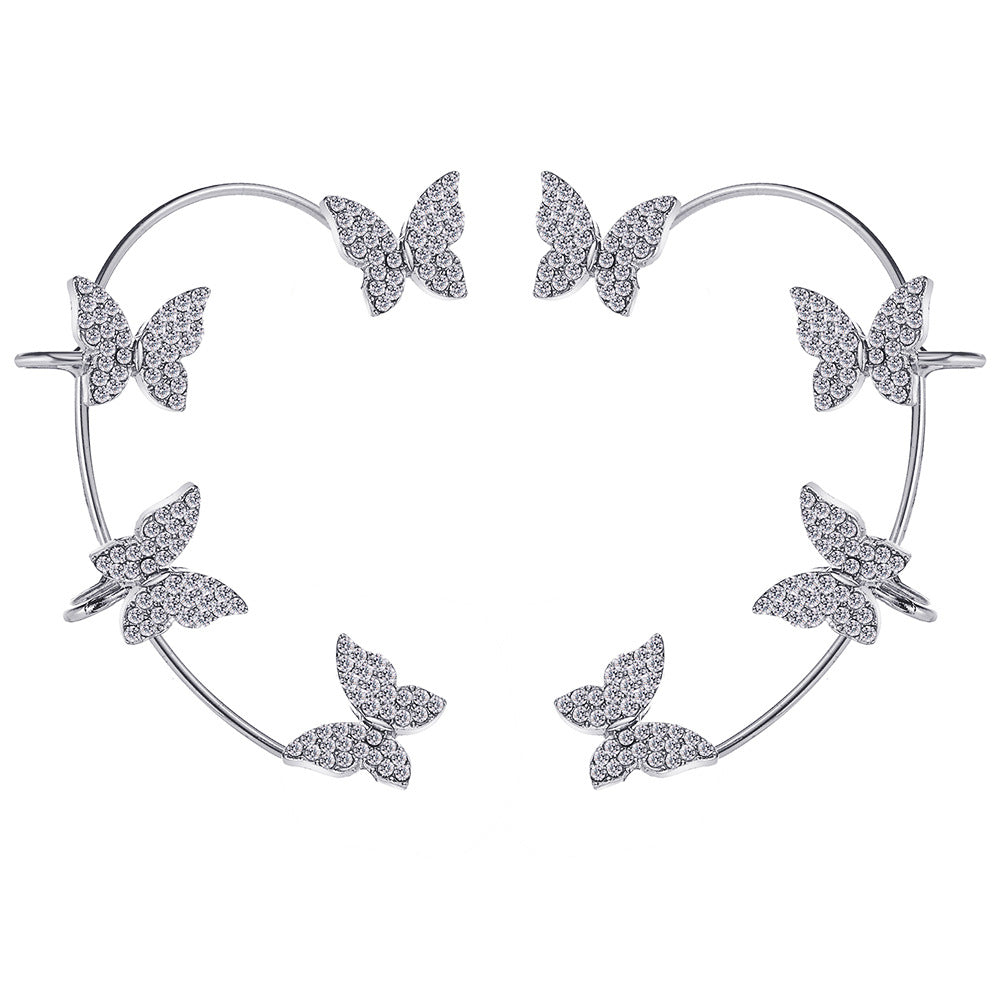 Creative Rhinestone Butterfly Ear Clips - Elegant No-Piercing Design