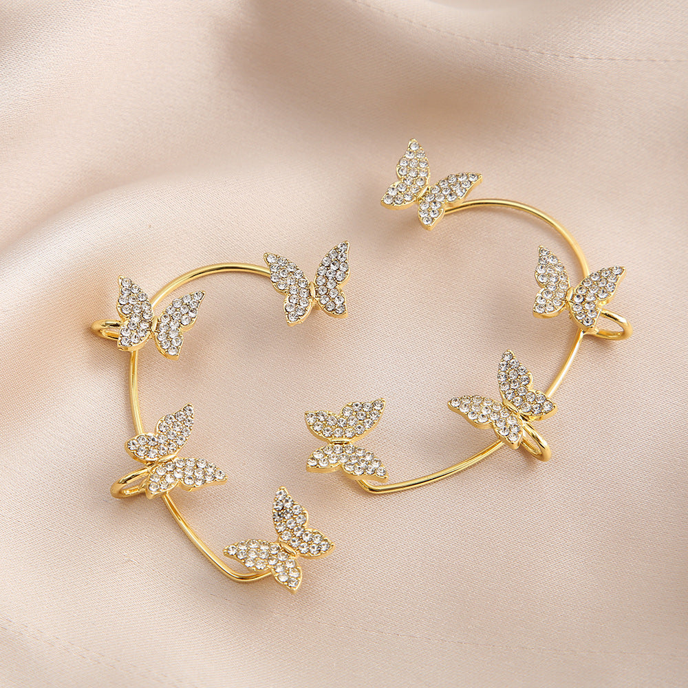 Creative Rhinestone Butterfly Ear Clips - Elegant No-Piercing Design