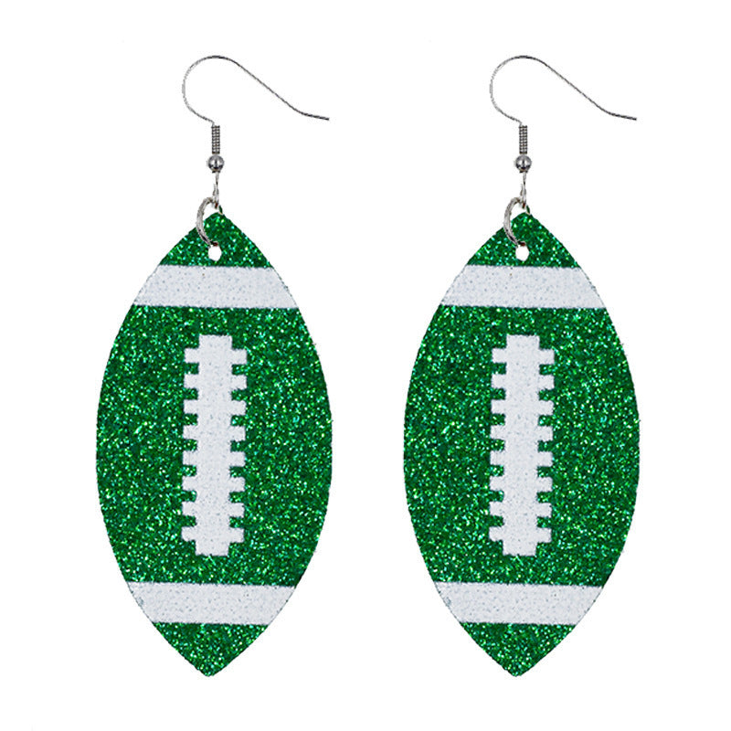 Creative Rugby Sequin Glitter Color Leather Earrings