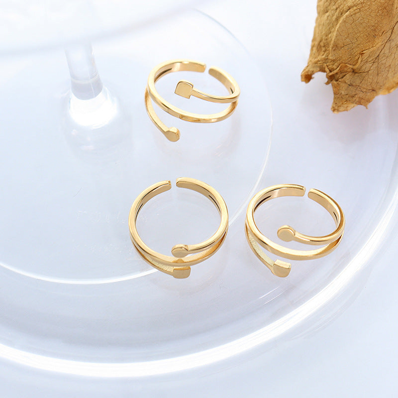 18K Gold Plated Titanium Steel Roman Numeral Shell Adjustable Ring