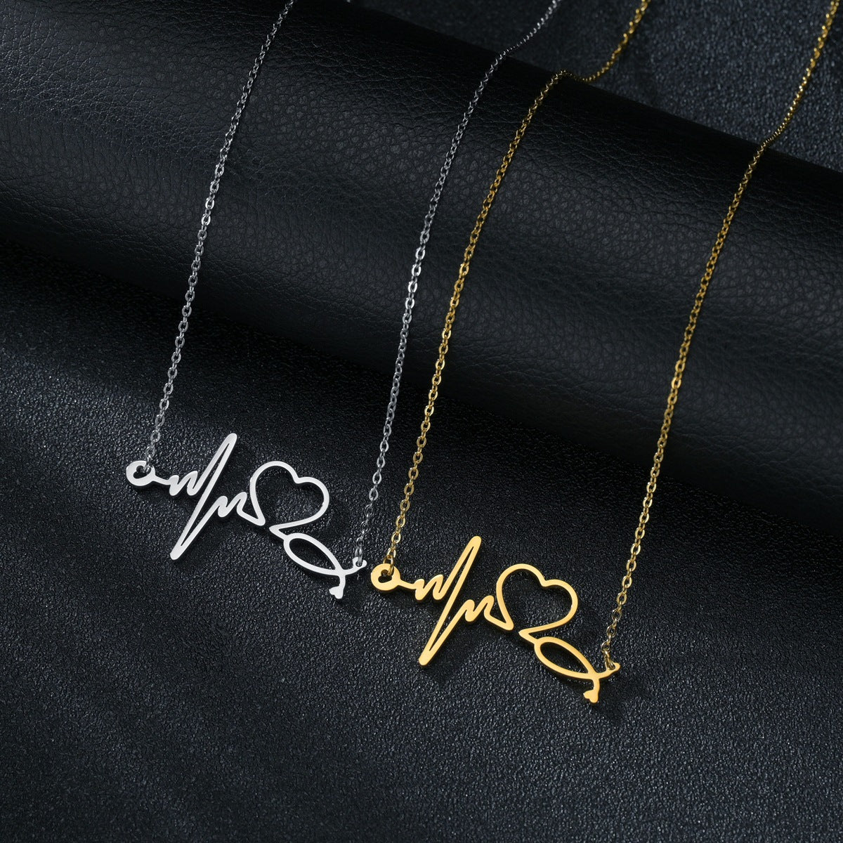 Cross-Border Supply Fashion Simple ECG Heartbeat Titanium Steel Women's Necklace Heart-Shaped Pendant Ornaments Wholesale