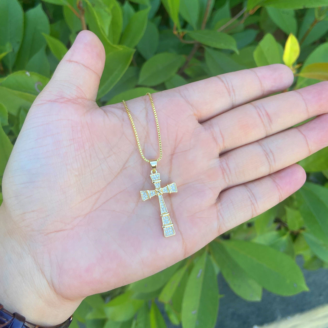 Cross Pendant Copper Inlaid Zircon Necklace