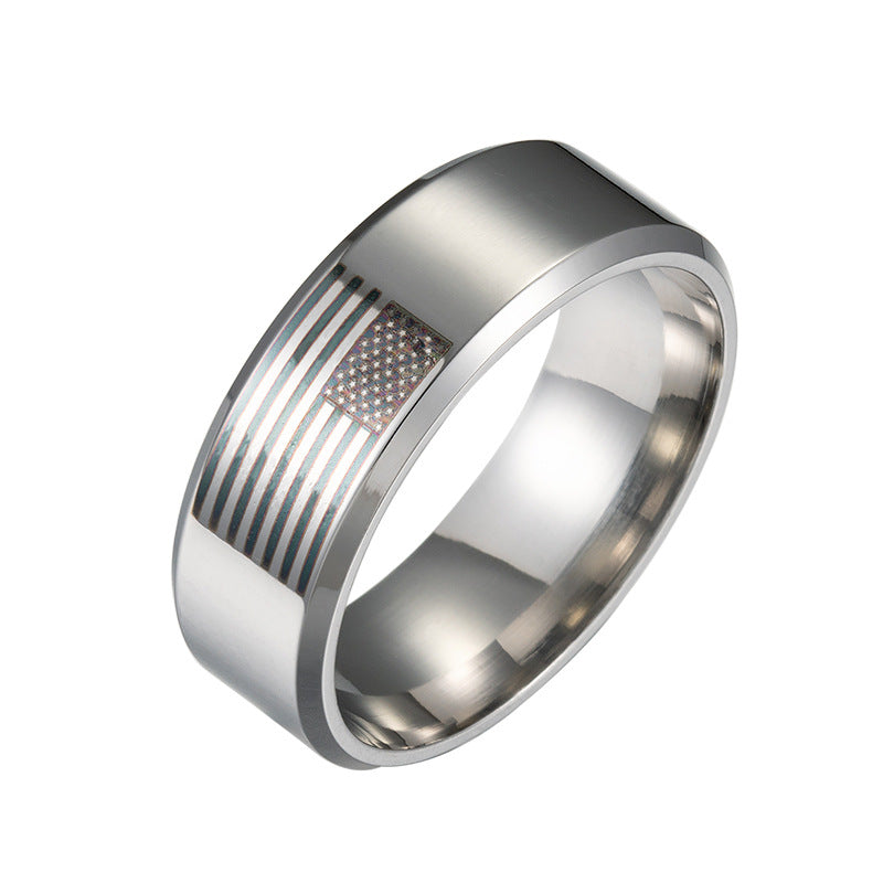 8mm Wide American Flag Stainless Steel Men's Ring - Fashion Jewelry Accessory