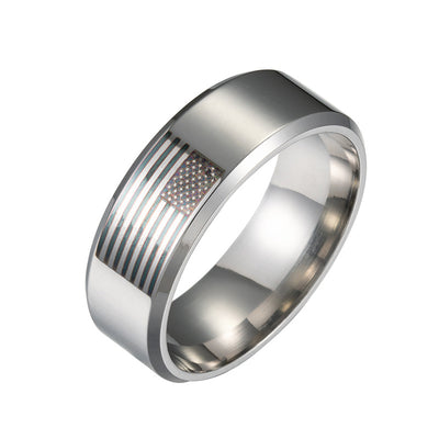 Cross-border 8MM Wide Marking American Flag Stainless Steel Ring New Fashion Jewelry Wholesale