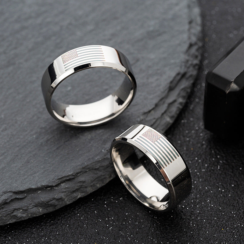 8mm Wide American Flag Stainless Steel Men's Ring - Fashion Jewelry Accessory