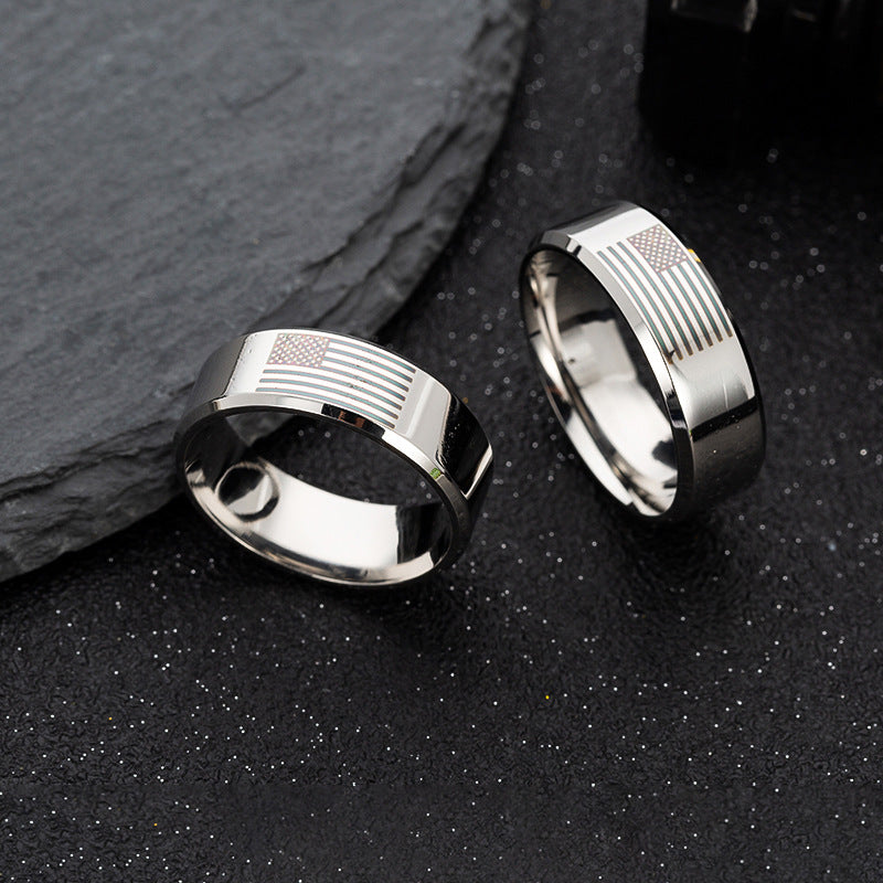 8mm Wide American Flag Stainless Steel Men's Ring - Fashion Jewelry Accessory