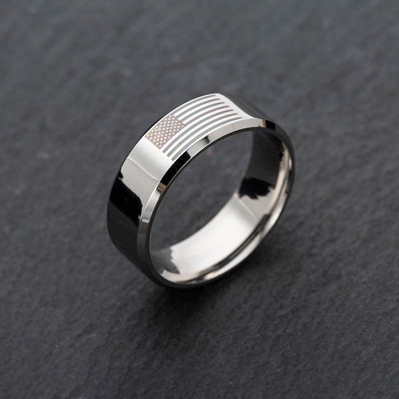 8mm Wide American Flag Stainless Steel Men's Ring - Fashion Jewelry Accessory